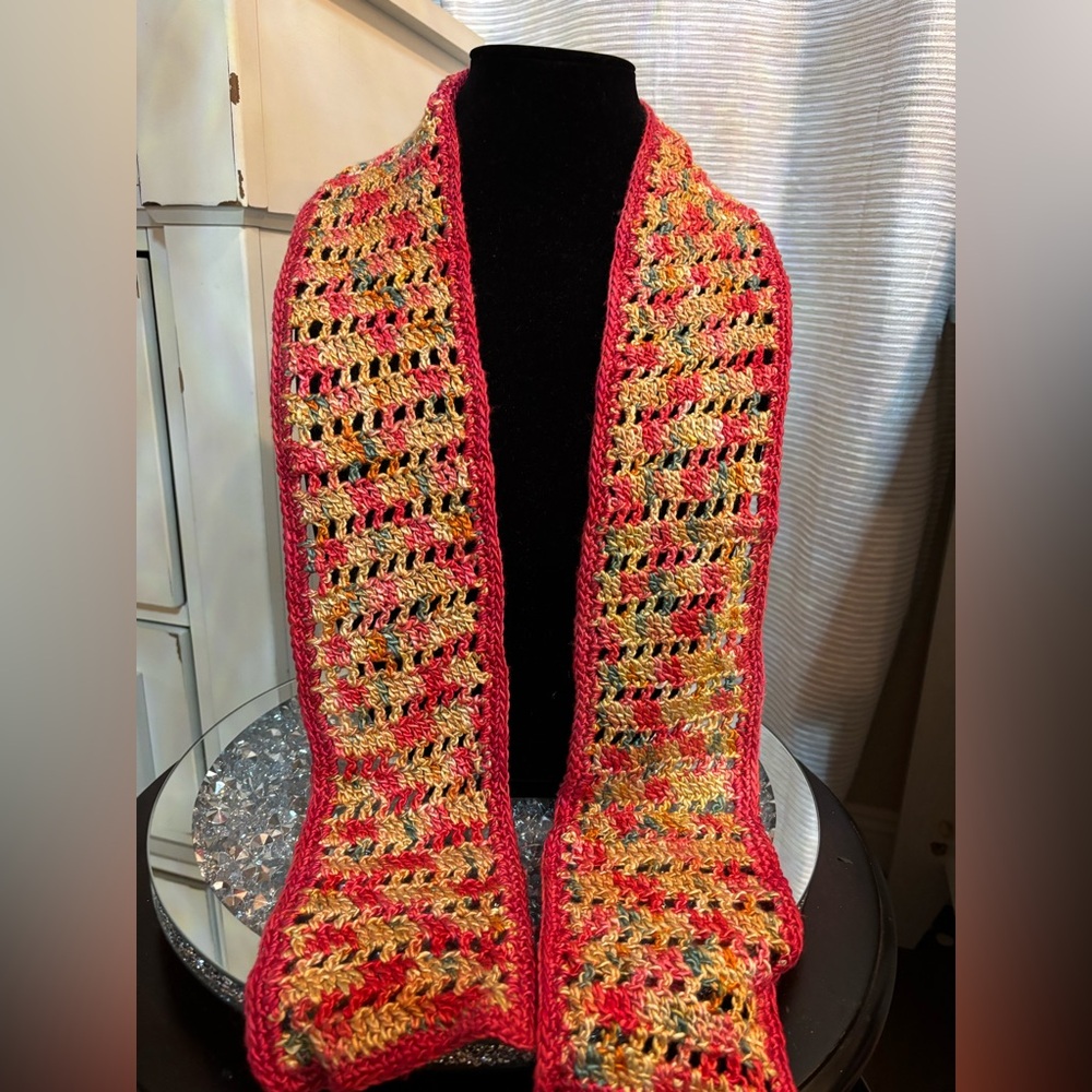 Vibrant Red and Yellow Crochet Scarf